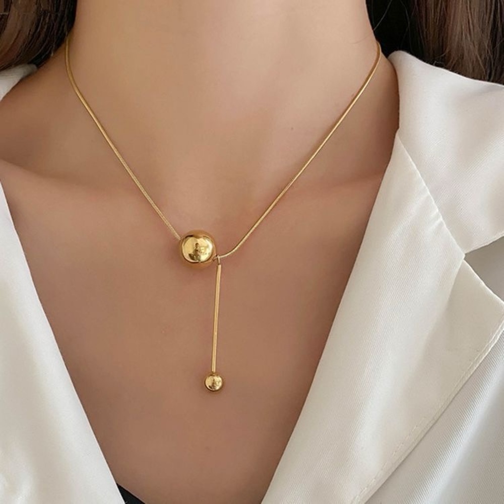 18K Gold Plated Necklace*Ball Sphere Drop Minimalist Chic Party Waterproof*LW